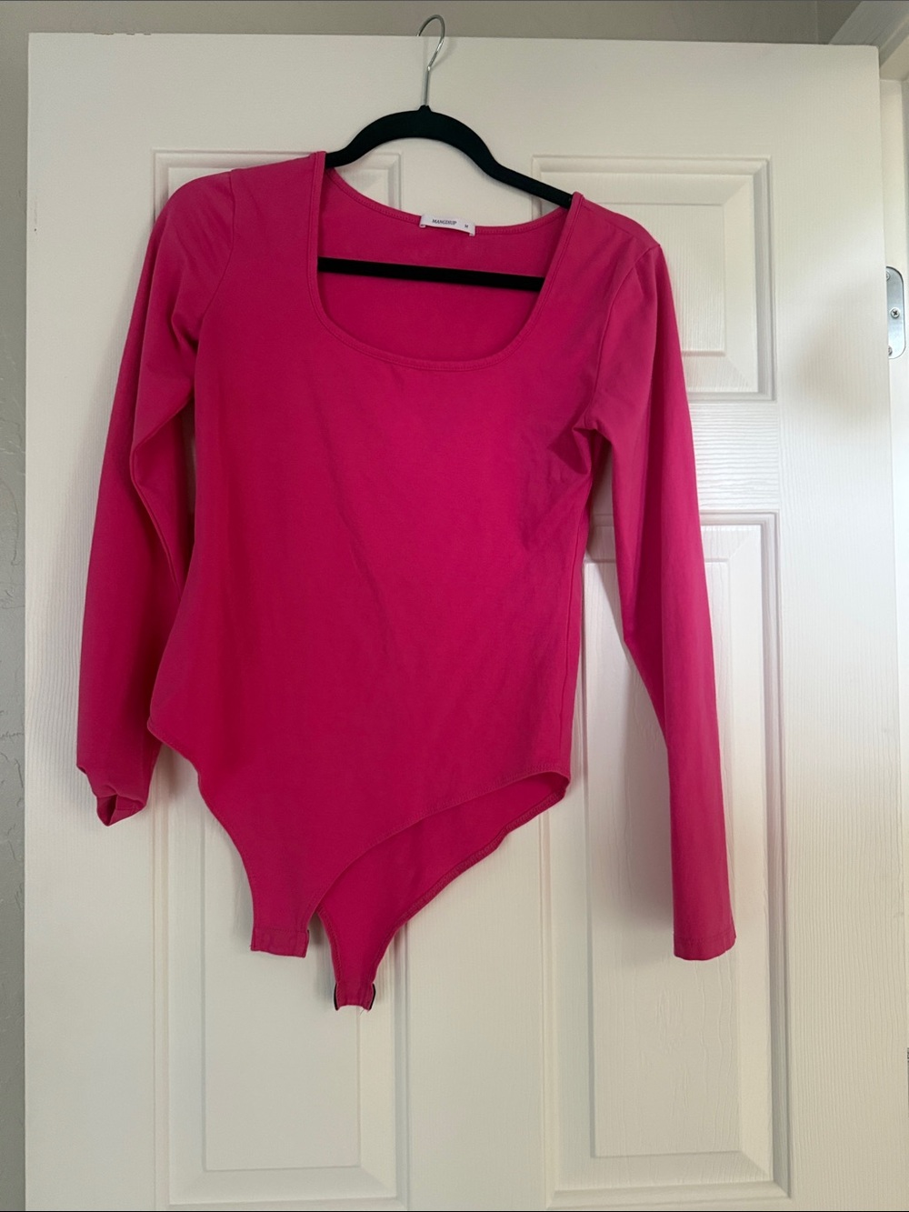 Long Sleeve Scoop Neck Bodysuit - Hot Pink